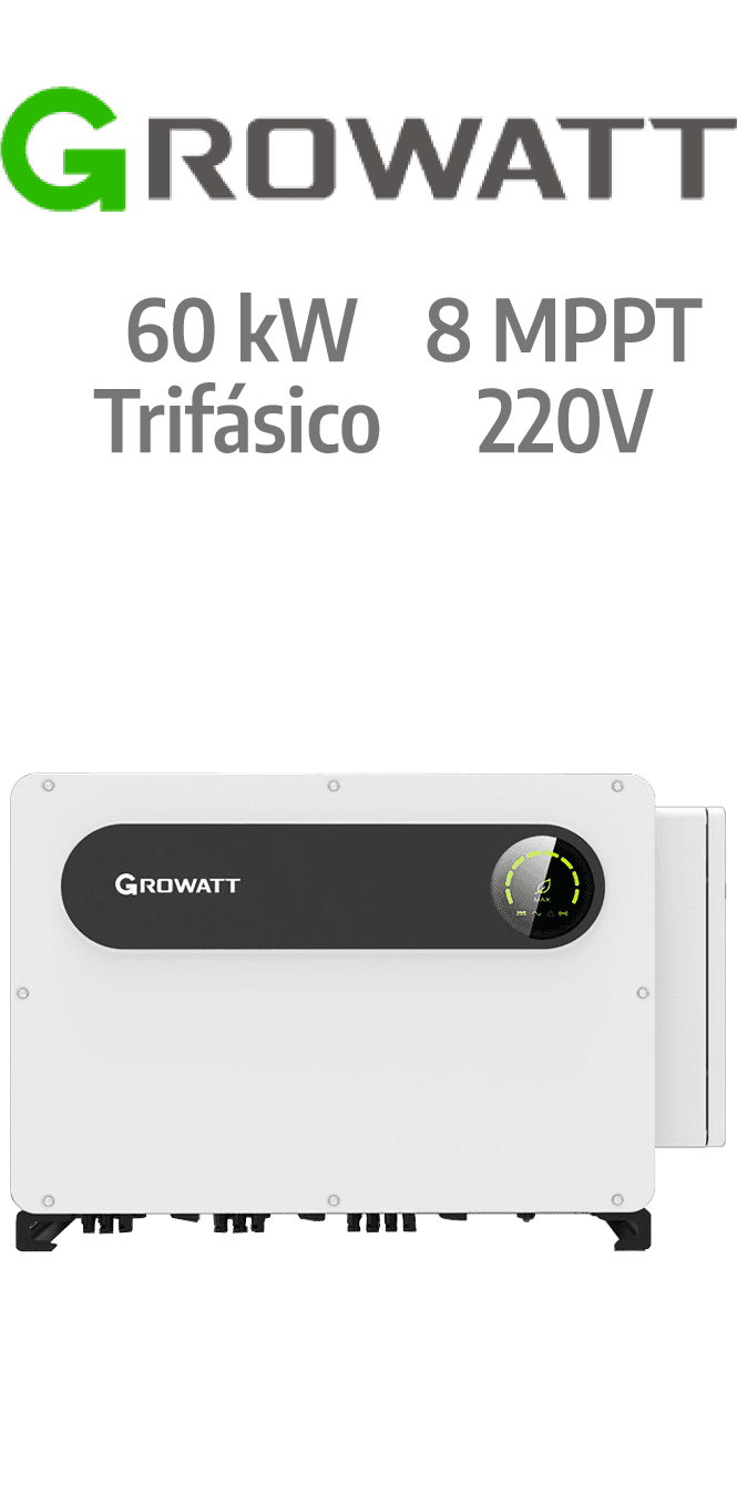 GROWATT ON-GRID 60KW - 220V - 8 MPPT - AFCI (MAX60KTL3-XL2)
