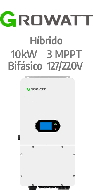 GROWATT HIBRIDO 10KW - 220V - SPLIT PHASE - 3 MPPT - AFCI (SPH10000TL-HU-US)