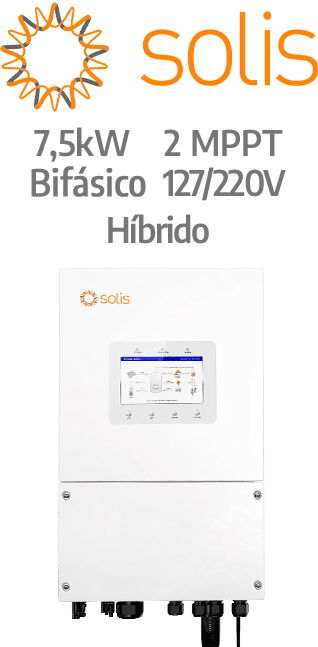 SOLIS HIBRIDO 7.5KW - 220V - SPLIT PHASE - 2 MPPT - AFCI (S6-EH2P7.5K02-SV-YD-L)