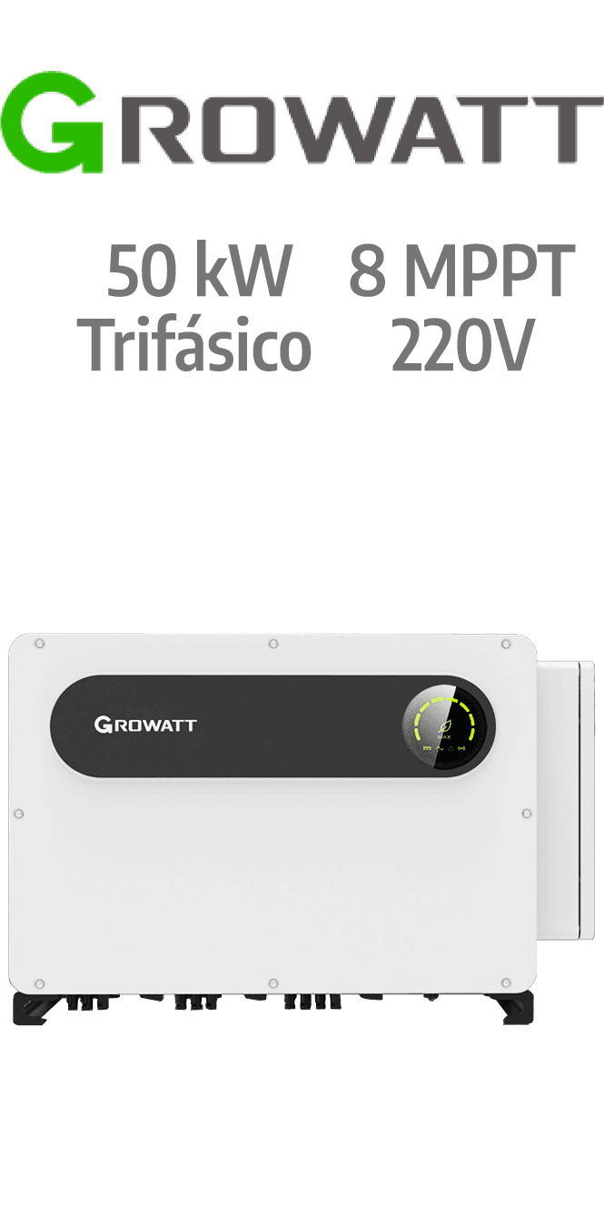 GROWATT ON-GRID 50KW - 220V - 8 MPPT - AFCI (MAX50KTL3-XL2)