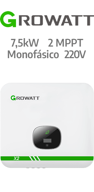 GROWATT ON-GRID 7.5KW - 220V - 2 MPPT - AFCI (MIN7500TL-X2)