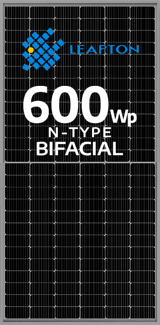 MÓDULO LEAPTON 600WP BIFACIAL N-TYPE EF. 23.23% FIBRA DE VIDRO (LP182-182-M-72-NB-600)